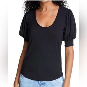 Frame Puff Sleeve Black Women's Top
